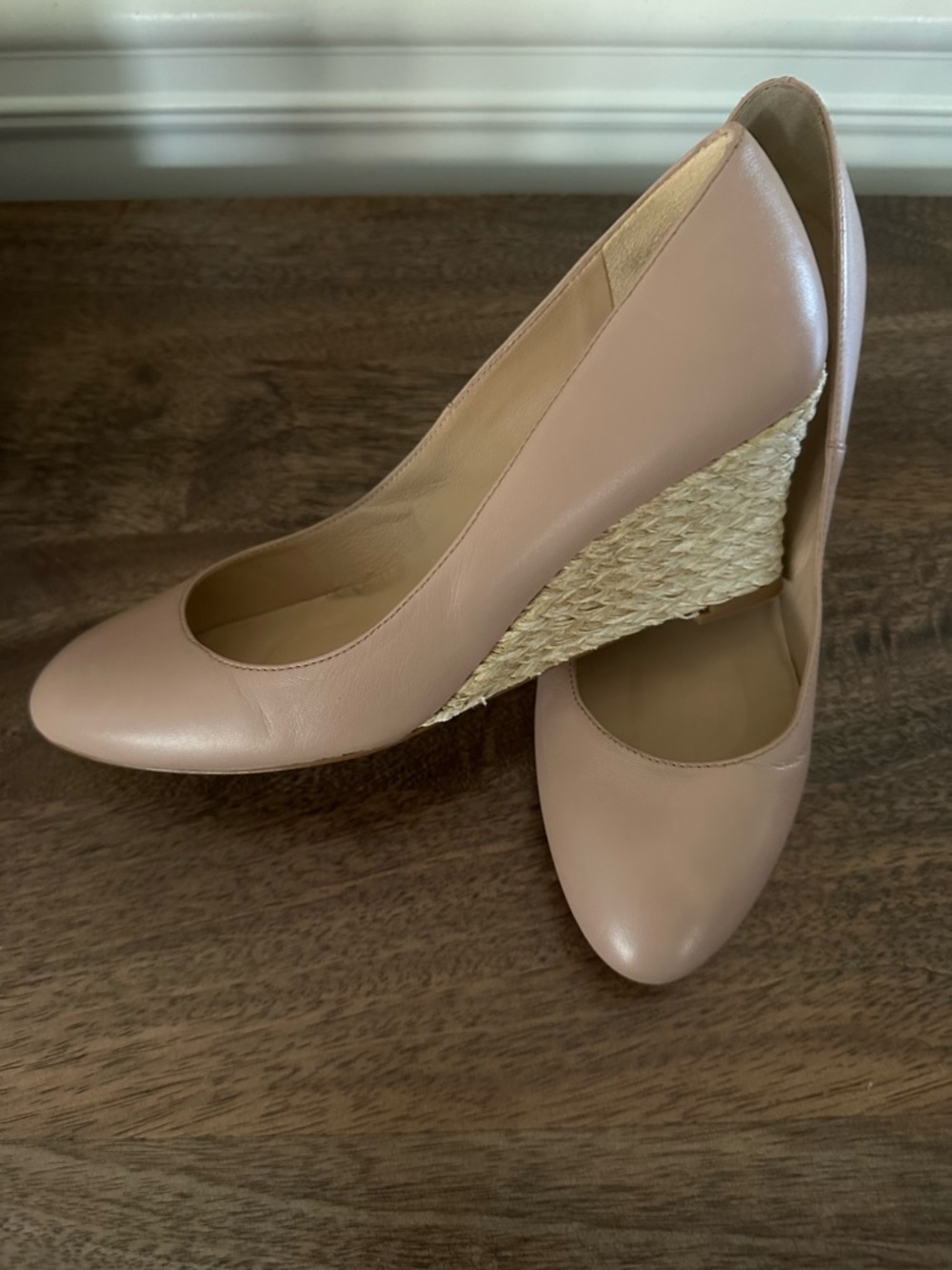 LK Bennett Blush Leather Wedge Espadrilles